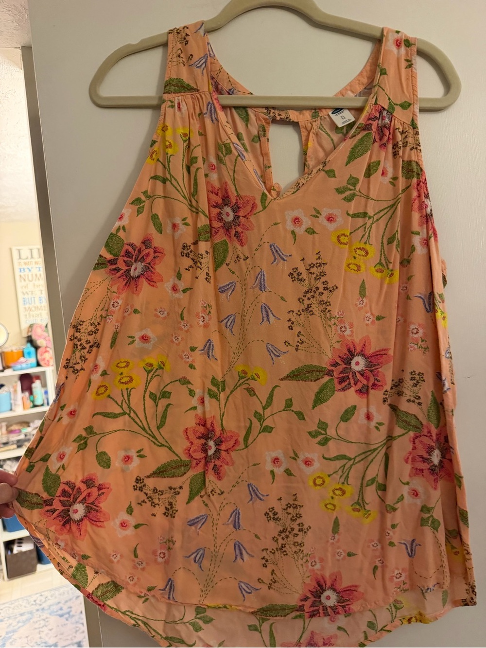 Old Navy Peach Floral Tank Top - Pink, Yellow, Green, Blue